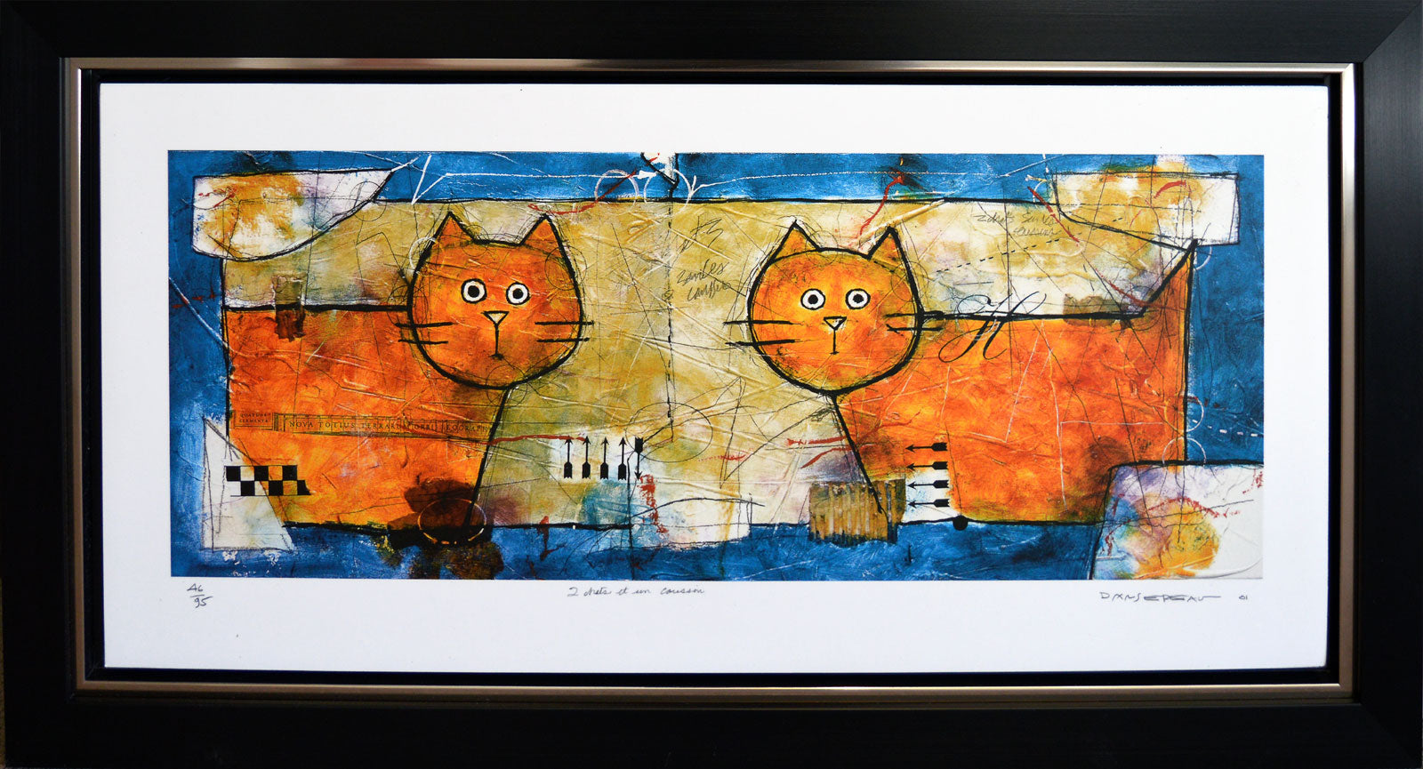 Gérard Dansereau, Deux chats et un coussin (encadré) Tirage limité