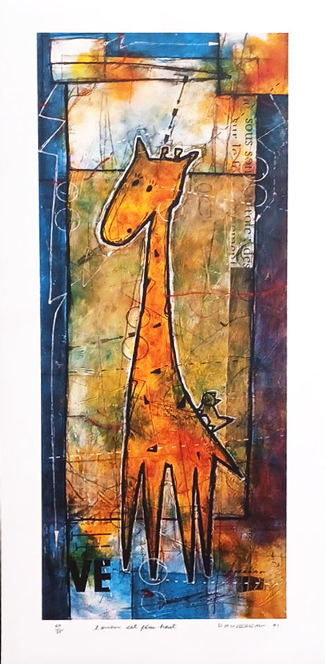 Gérard Dansereau, L’amour est plus haut (Girafe) encadrée sous vitre