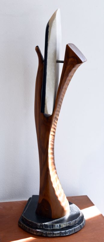 Martin Brisson, Equilibre (apple tree, white marble, granite, steel)