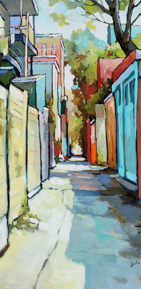 Sacha, Ruelle rose-turquoise