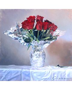 Guy-Anne Massicotte Roses rouges en vase métallique