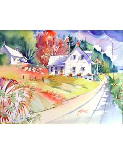 Petite maison blanche dans le village